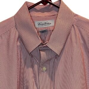 Brooks Brothers Original Polo Dress Shirt Red White Stripe Button Down 17 34